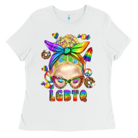 White LGBTQ+ Messy Bun With Snacks Ladies Tee - BundleAndBundleShop