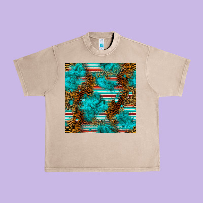 Turquoise Serape Leopard Seamless Pattern Urban Heavy Tee Designed By Bundleandbundleshop