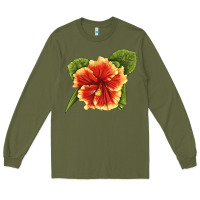 Army Green Hawaiian Hibiscus Flower Illustrations Long Sleeve Tee - LillyAllenDesigns