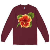 Burgundy Hawaiian Hibiscus Flower Illustrations Long Sleeve Tee - LillyAllenDesigns