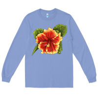 Colony Blue Hawaiian Hibiscus Flower Illustrations Long Sleeve Tee - LillyAllenDesigns