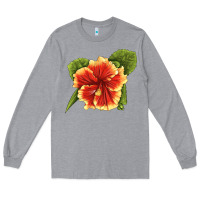 Heather Grey Hawaiian Hibiscus Flower Illustrations Long Sleeve Tee - LillyAllenDesigns