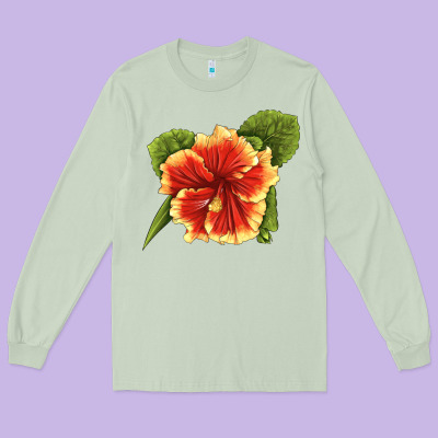 Hawaiian Hibiscus Flower Illustrations Long Sleeve Tee Designed By Lillyallendesigns