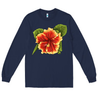 Navy Hawaiian Hibiscus Flower Illustrations Long Sleeve Tee - LillyAllenDesigns