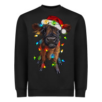 Black highland cow calf with christmas lights Heavyweight Sweatshirt - RanaPortraitStore