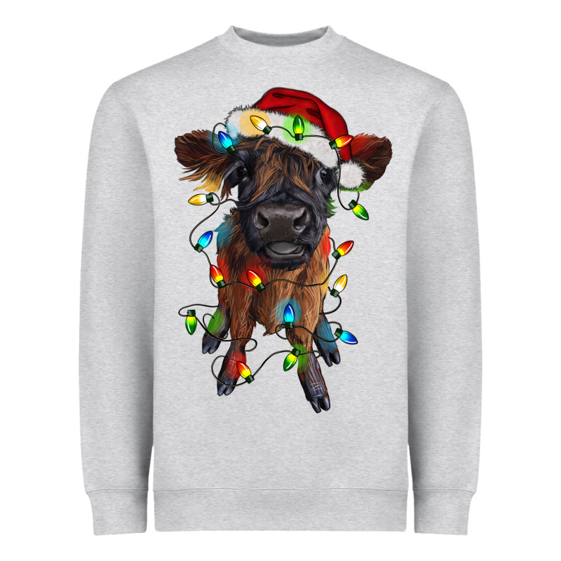 Highland Cow Calf With Christmas Lights Heavyweight Sweatshirt by RanaPortraitStore | Teevron