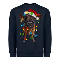 Navy highland cow calf with christmas lights Heavyweight Sweatshirt - RanaPortraitStore