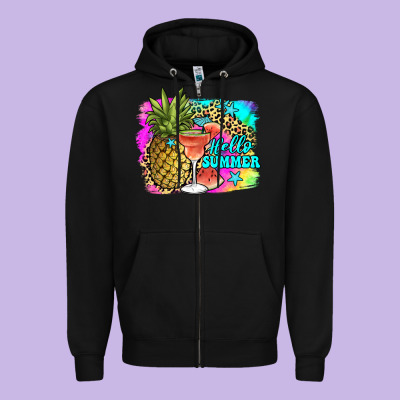 Hello Summer Zipper Hoodie Designed By Jahusdesignshop