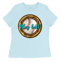 Baby Blue baseball with sunflower round earrings Ladies Tee - BundleAndBundleShop