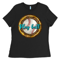 Black baseball with sunflower round earrings Ladies Tee - BundleAndBundleShop