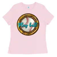 Bubblegum Pink baseball with sunflower round earrings Ladies Tee - BundleAndBundleShop