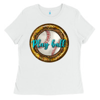 White baseball with sunflower round earrings Ladies Tee - BundleAndBundleShop