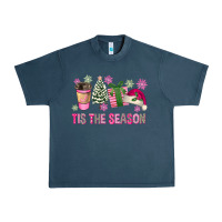 Midnight Navy Pink Christmas Tis The Season Urban Heavy Tee - FaDigitalArtStudio