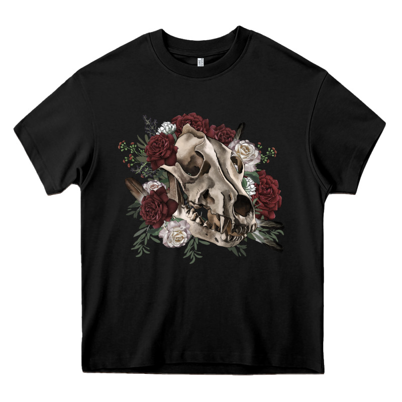 Floral Boho Wolf Skull Heavy Core Tee by RanaPortraitStore | Teevron