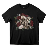 Black Floral boho wolf skull Heavy Core Tee - RanaPortraitStore