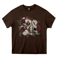 Chocolate Brown Floral boho wolf skull Heavy Core Tee - RanaPortraitStore