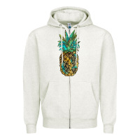 Oatmeal Heather leopar turquoise pineapple Zipper Hoodie - JahusDesignShop