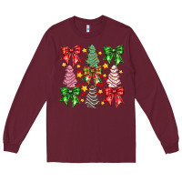 Burgundy Christmas Cake Bow Long Sleeve Tee - CowhideDigitalArt