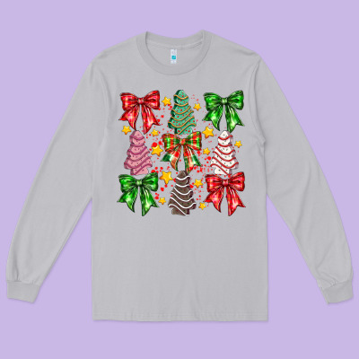 Christmas Cake Bow Long Sleeve Tee Designed By Cowhidedigitalart