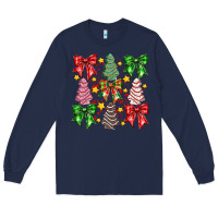Navy Christmas Cake Bow Long Sleeve Tee - CowhideDigitalArt