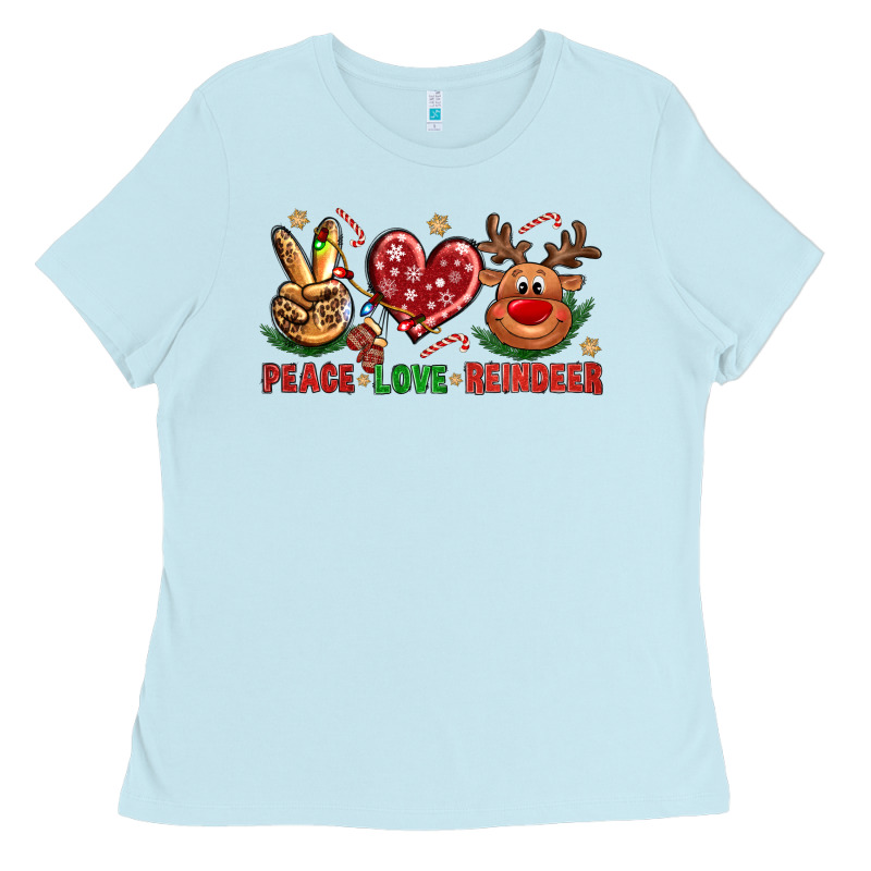 Peace Love Reindeer Christmas Ladies Tee by BundleAndBundleShop | Teevron