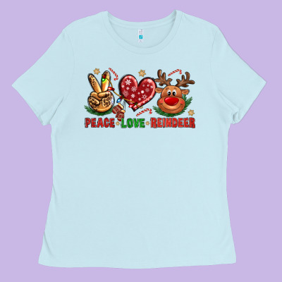 Peace Love Reindeer Christmas Ladies Tee Designed By Bundleandbundleshop