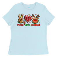 Baby Blue Peace Love Reindeer Christmas Ladies Tee - BundleAndBundleShop