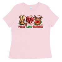 Bubblegum Pink Peace Love Reindeer Christmas Ladies Tee - BundleAndBundleShop