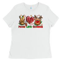 White Peace Love Reindeer Christmas Ladies Tee - BundleAndBundleShop