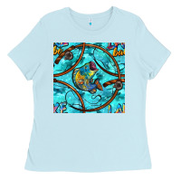 Baby Blue Lake Babe And Fish With Camouflage Seamless Pattern Ladies Tee - BundleAndBundleShop