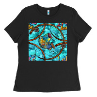 Black Lake Babe And Fish With Camouflage Seamless Pattern Ladies Tee - BundleAndBundleShop