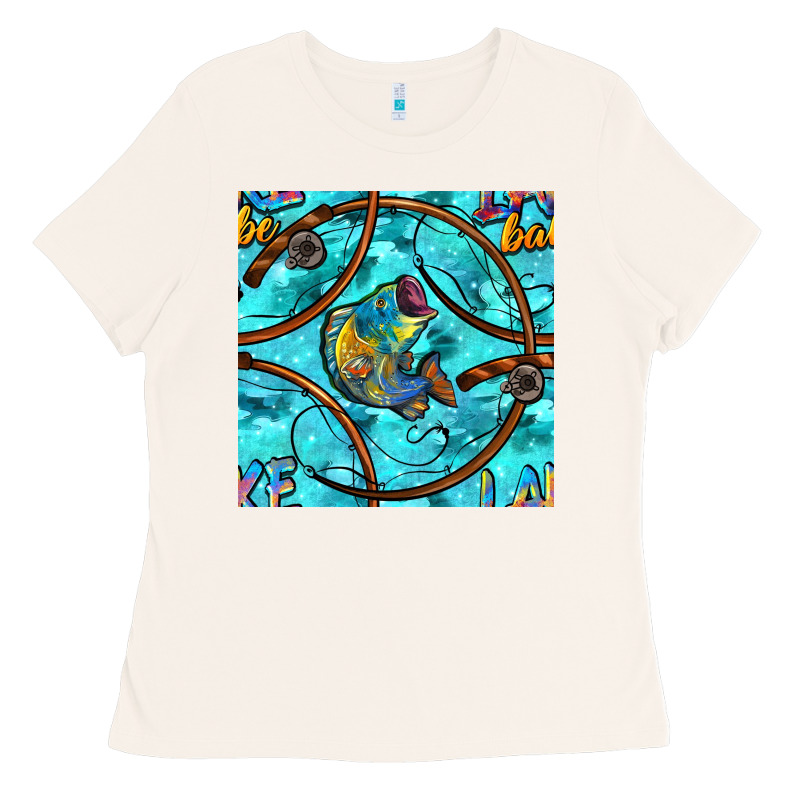 Lake Babe And Fish With Camouflage Seamless Pattern Ladies Tee by BundleAndBundleShop | Teevron