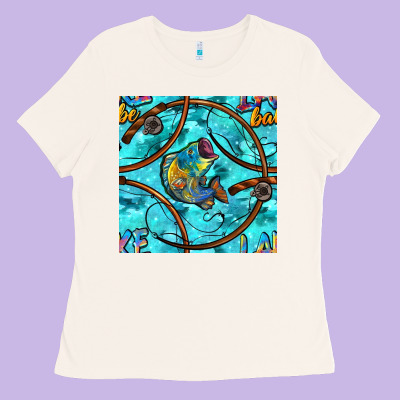 Lake Babe And Fish With Camouflage Seamless Pattern Ladies Tee Designed By Bundleandbundleshop