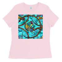 Bubblegum Pink Lake Babe And Fish With Camouflage Seamless Pattern Ladies Tee - BundleAndBundleShop