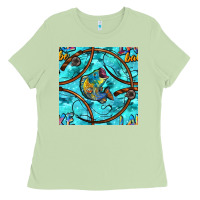 Matcha Lake Babe And Fish With Camouflage Seamless Pattern Ladies Tee - BundleAndBundleShop
