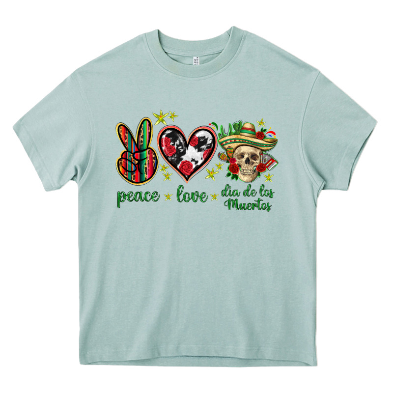 Peace Love Dia De Los Muertos Mexico Heavy Core Tee by HowdyJamesFarm | Teevron