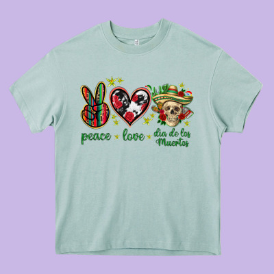 Peace Love Dia De Los Muertos Mexico Heavy Core Tee Designed By Howdyjamesfarm