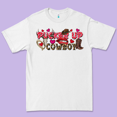 Pucker Up Cowboy Valentine's Day Premium Tee Designed By Fadigitalartstudio