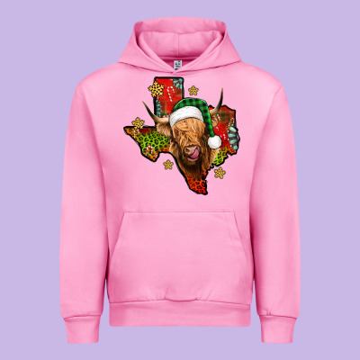 Christmas Texas Highland Cow Urban Hoodie Designed By Jasminsmagicworld