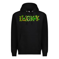 Black st. patrick's day lucky with clovers and horseshoe Premium Hoodie - RanaPortraitStore