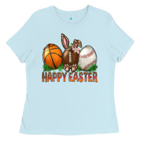 Baby Blue Happy Easter Sports Ladies Tee - BundleAndBundleShop