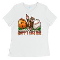 White Happy Easter Sports Ladies Tee - BundleAndBundleShop