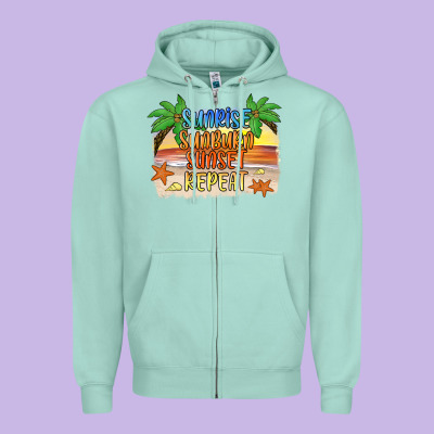 Sunrise Sunburn Sunset Repeat2 Zipper Hoodie Designed By Jahusdesignshop