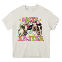 Cream Happy Easter Heifers Easter Day Heavy Core Tee - CowGirlArtShop