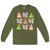 Army Green Christmas Trees And Bow Long Sleeve Tee - CowhideDigitalArt