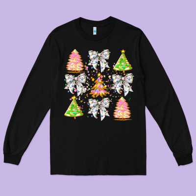 Christmas Trees And Bow Long Sleeve Tee Designed By Cowhidedigitalart