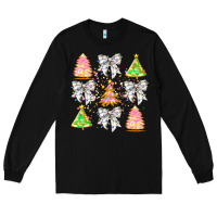 Black Christmas Trees And Bow Long Sleeve Tee - CowhideDigitalArt