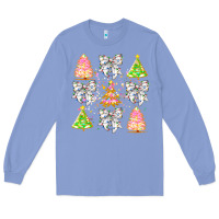 Colony Blue Christmas Trees And Bow Long Sleeve Tee - CowhideDigitalArt