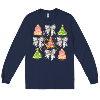 Navy Christmas Trees And Bow Long Sleeve Tee - CowhideDigitalArt
