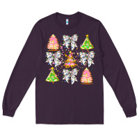 Plum Christmas Trees And Bow Long Sleeve Tee - CowhideDigitalArt